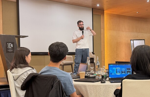 Vincent Koc speaking to students at the bootcamp
